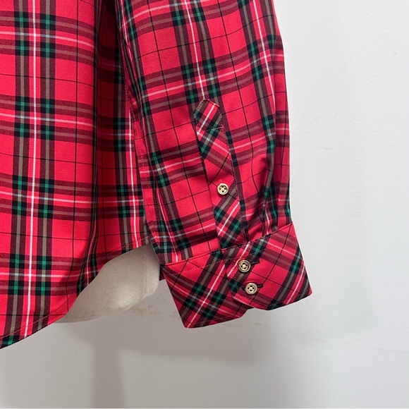 Talbots Plus Red Green Black Yuletide Tartan Plaid Button Up Non Iron Top 14W - Picture 5 of 9